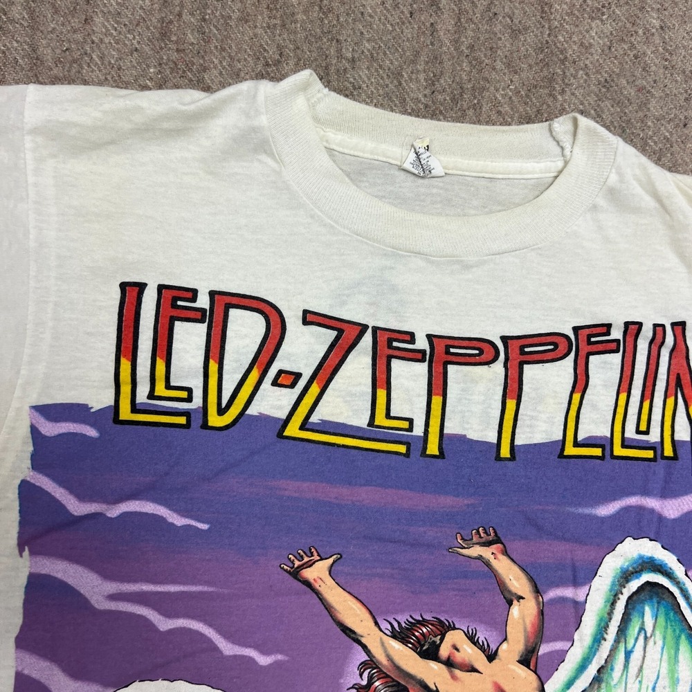 Vintage Led Zeppelin Shirt Mens Medium White 1980s Swan Song - Picture 5 of 10